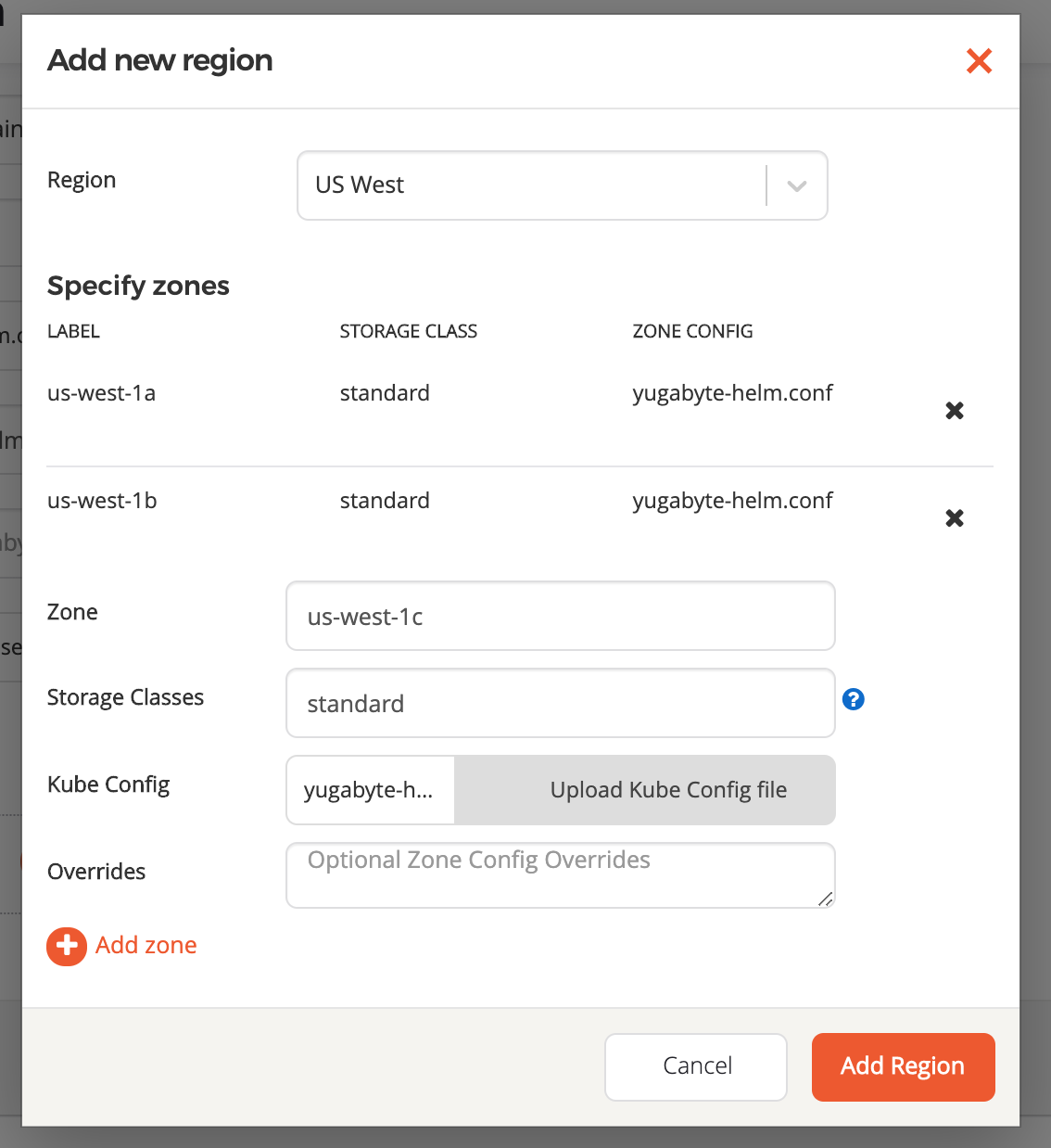 K8s Configuration -- region