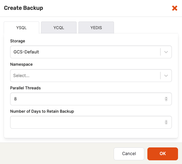 Create Backup - YSQL